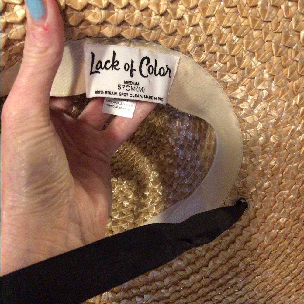 NEW! Rare Lack of Color Wide Brim Straw Sun Hat with Black velvet Tie - Picture 4 of 6